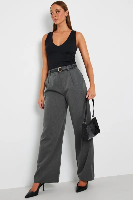 Grey Wide Leg Pants Mid Rise sold by Ally Fashion