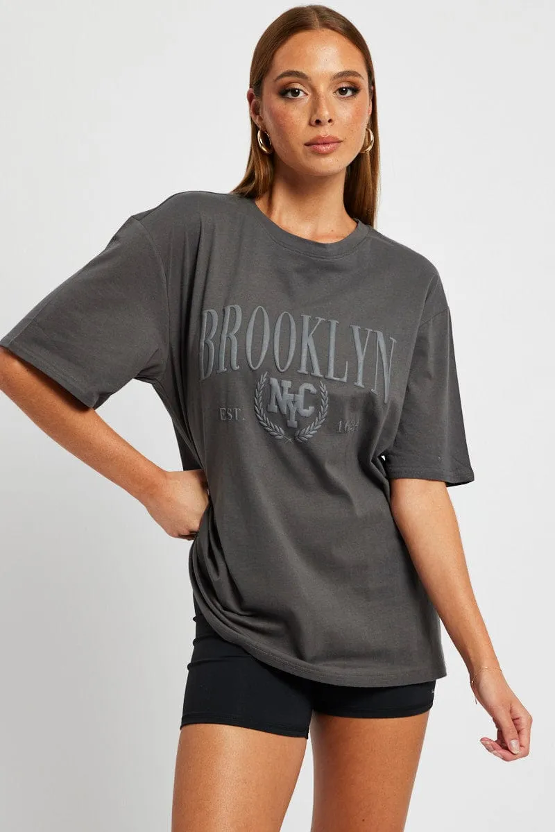 Grey Graphic Tee Short Sleeve sold by Ally Fashion product image thumbnail 3