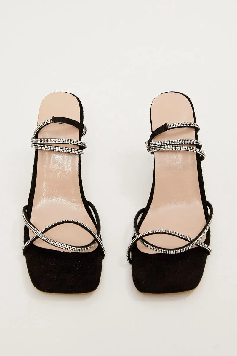 Black Rhinestone Decor Square Toe Ankle Strap Sandals sold by Ally Fashion product image thumbnail 3