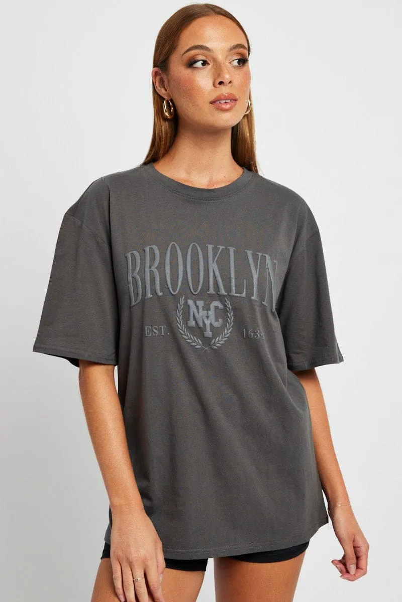 Grey Graphic Tee Short Sleeve sold by Ally Fashion