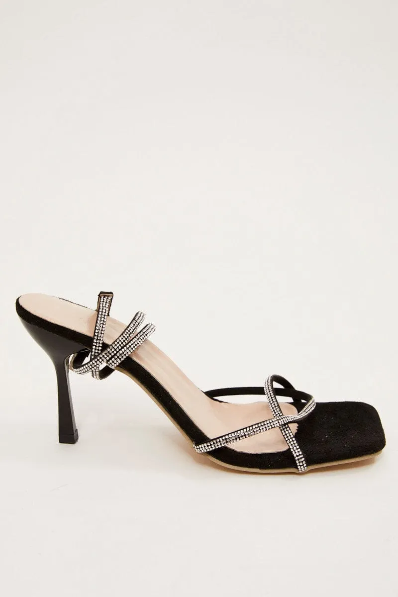 Black Rhinestone Decor Square Toe Ankle Strap Sandals sold by Ally Fashion product image thumbnail 4
