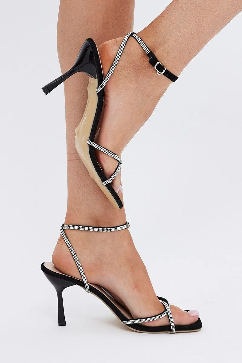 Black Rhinestone Decor Square Toe Ankle Strap Sandals sold by Ally Fashion