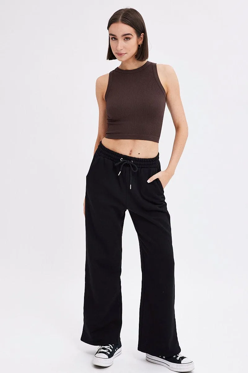 Black Wide Leg Track Pants High Rise sold by Ally Fashion product image thumbnail 3