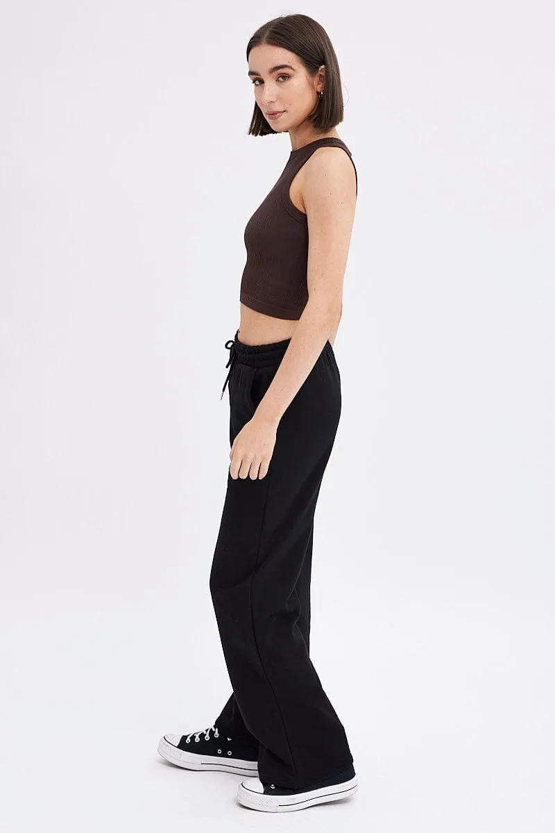Black Wide Leg Track Pants High Rise sold by Ally Fashion product image thumbnail 4