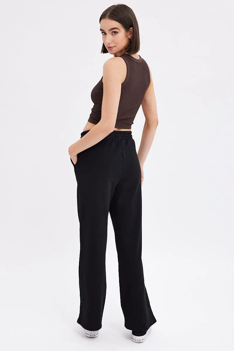 Black Wide Leg Track Pants High Rise sold by Ally Fashion product image thumbnail 5