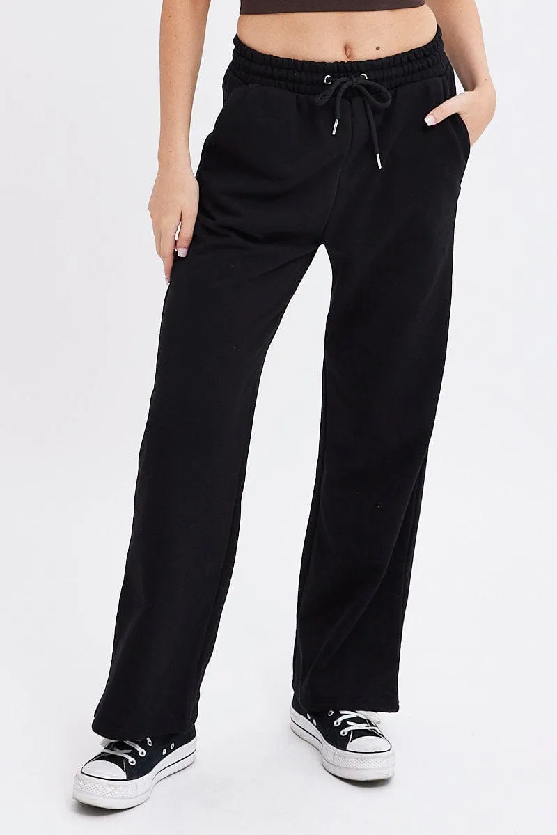 Black Wide Leg Track Pants High Rise sold by Ally Fashion product image thumbnail 2