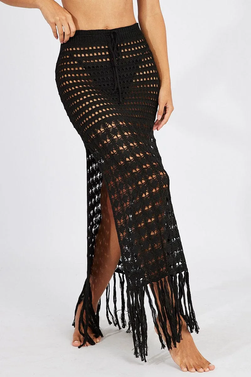Black Beach Crochet Maxi Skirt sold by Ally Fashion