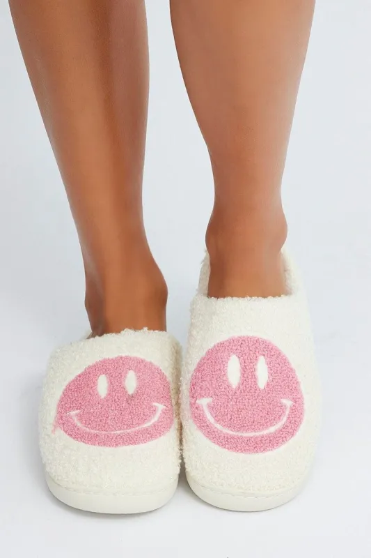 Pink Smiley Face Mule Slippers sold by Ally Fashion