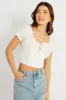 White Crop Top Short Sleeve Shirred Waist sold by Ally Fashion