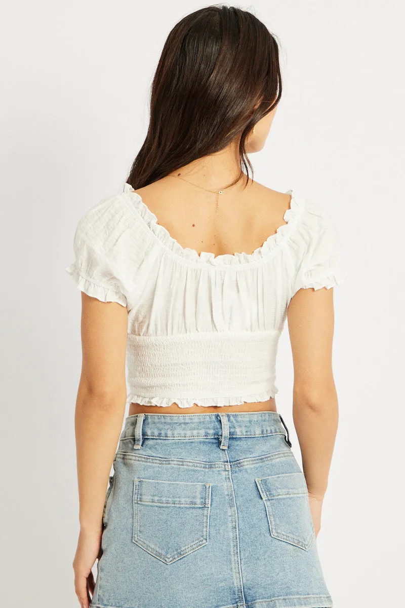 White Crop Top Short Sleeve Shirred Waist sold by Ally Fashion product image thumbnail 5