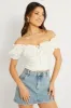 White Crop Top Short Sleeve Shirred Waist sold by Ally Fashion