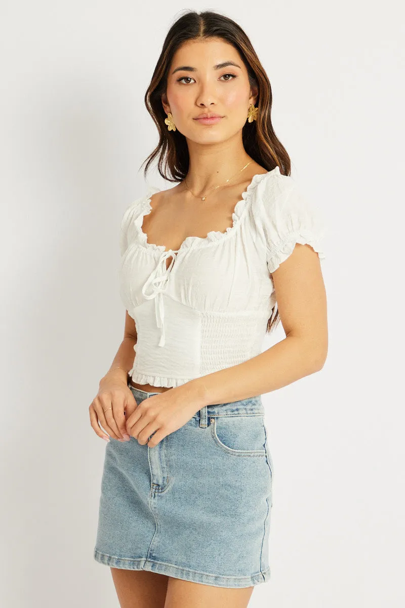 White Crop Top Short Sleeve Shirred Waist sold by Ally Fashion product image thumbnail 4