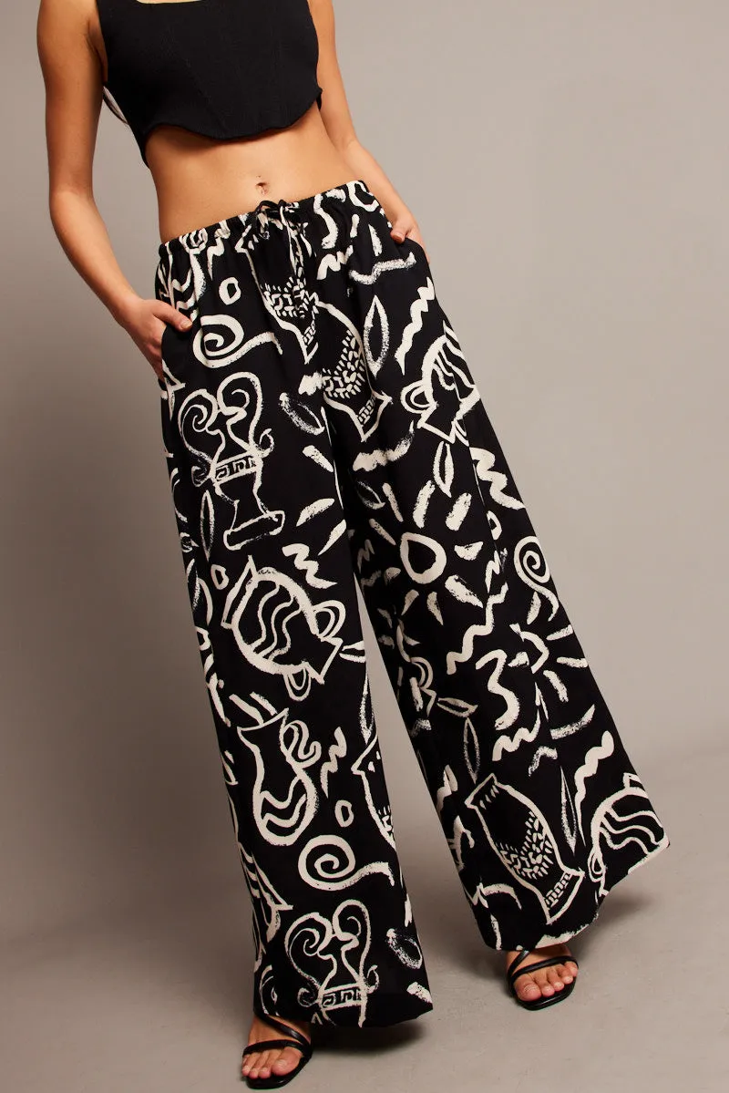 Black Abstract Wide Leg Pants High Rise sold by Ally Fashion