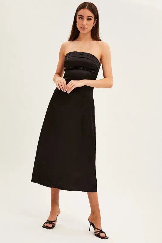 Black Satin Straight Midi Dress sold by Ally Fashion