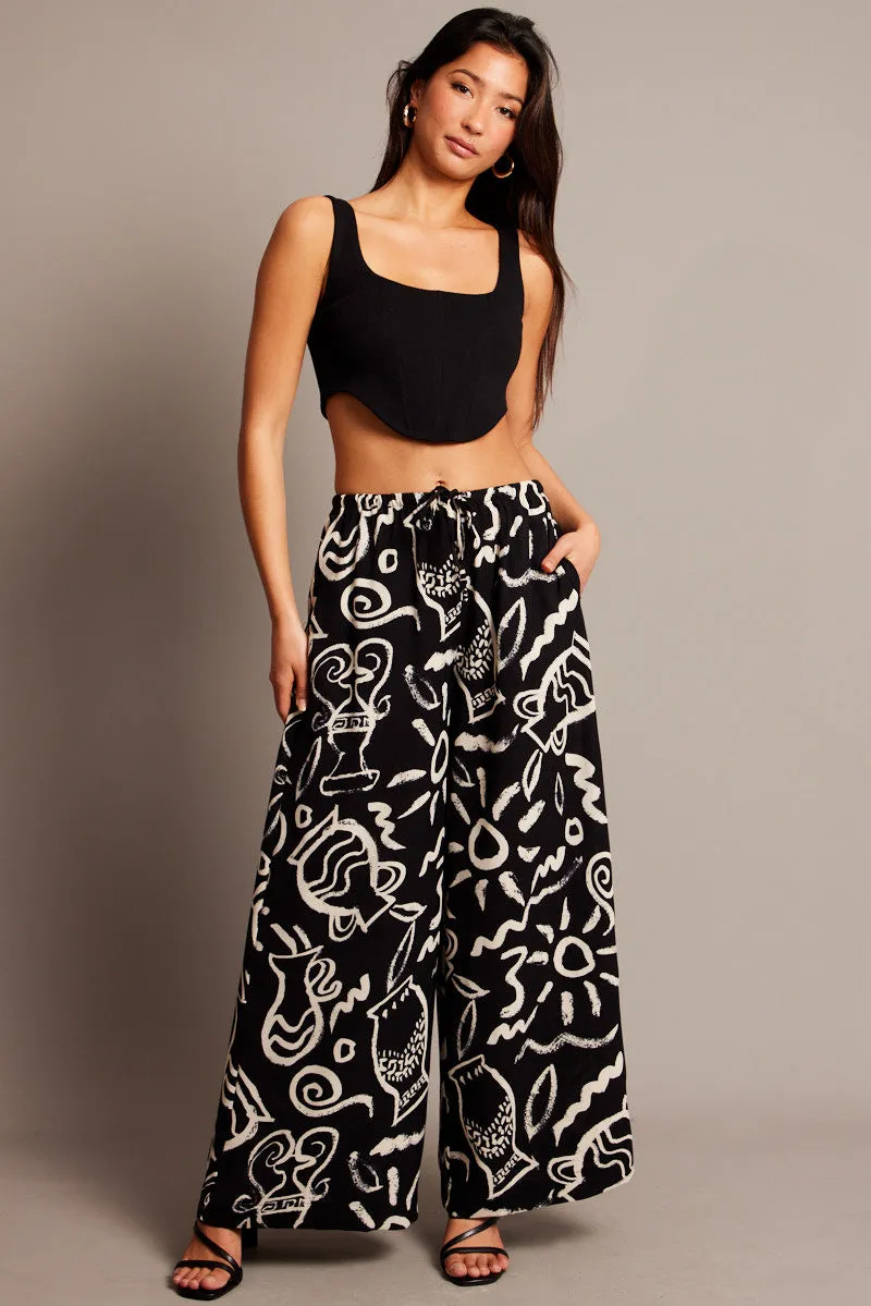 Black Abstract Wide Leg Pants High Rise sold by Ally Fashion product image thumbnail 2