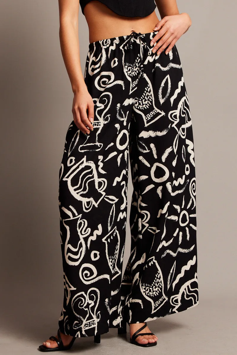 Black Abstract Wide Leg Pants High Rise sold by Ally Fashion product image thumbnail 3