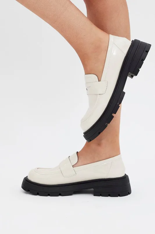 White Chunky Sole Loafers In Patent sold by Ally Fashion