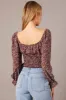 Brown Ditsy Crop Top Long Sleeve Shirred Waist sold by Ally Fashion