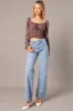 Brown Ditsy Crop Top Long Sleeve Shirred Waist sold by Ally Fashion