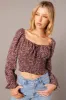 Brown Ditsy Crop Top Long Sleeve Shirred Waist sold by Ally Fashion