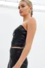 Black Faux Leather Corset Sleeveless Strapless Bandeau sold by Ally Fashion