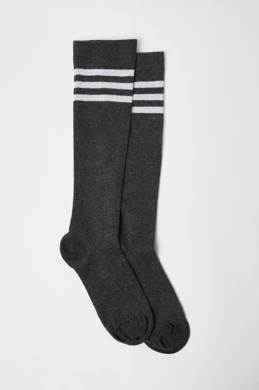 Grey Stripe Knee High Socks sold by Ally Fashion