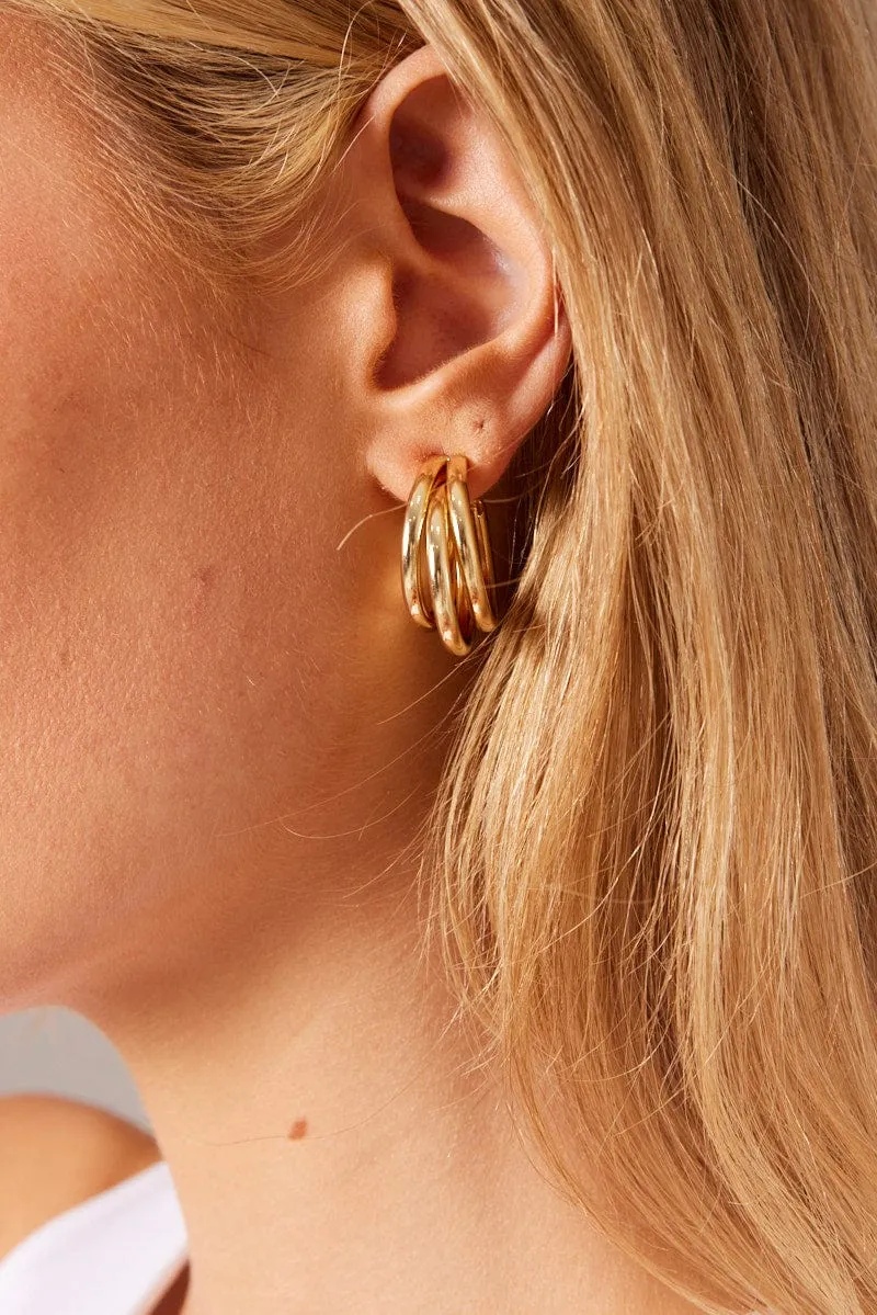 Gold Triple Loop Hoop Earrings sold by Ally Fashion product image thumbnail 4