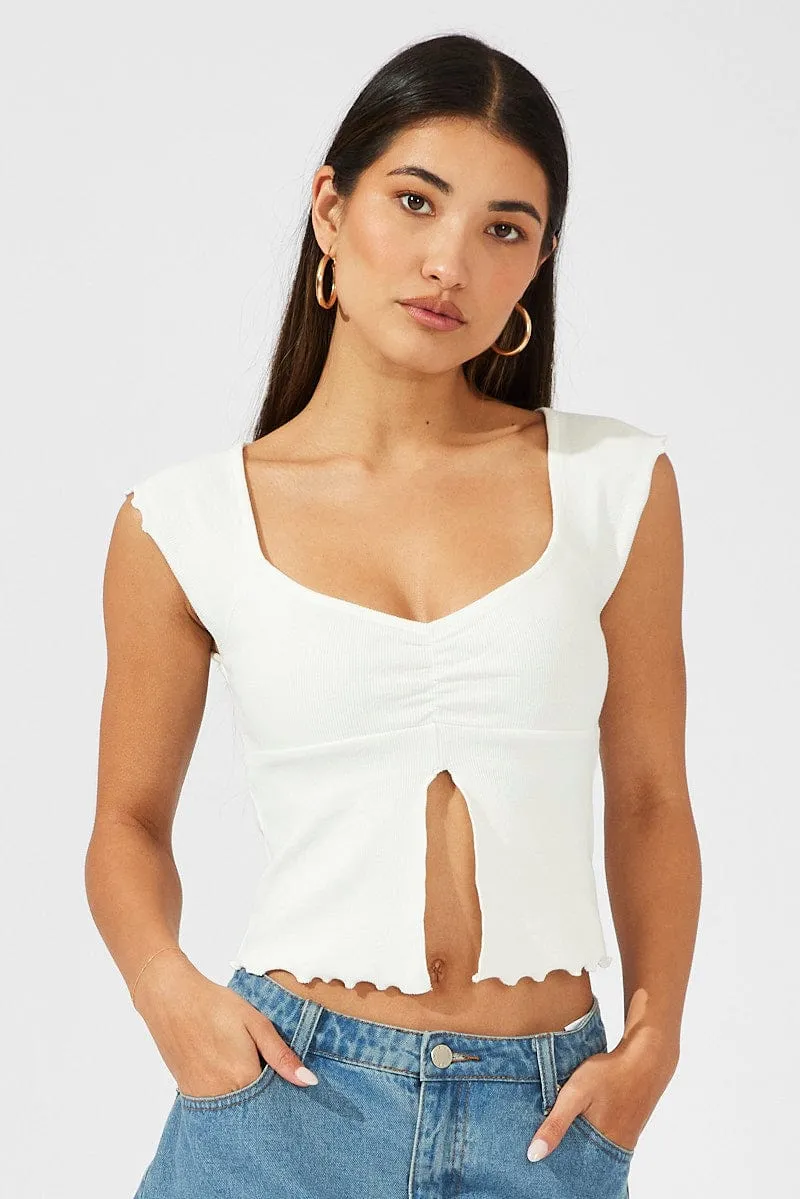 White Top Split Front Short Sleeve sold by Ally Fashion product image thumbnail 3