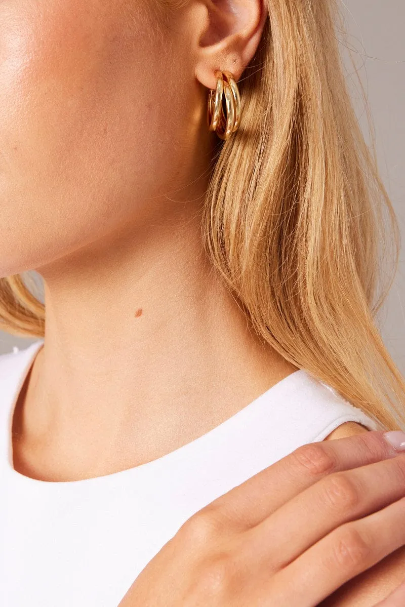 Gold Triple Loop Hoop Earrings sold by Ally Fashion product image thumbnail 3