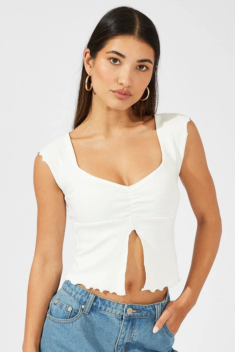 White Top Split Front Short Sleeve sold by Ally Fashion
