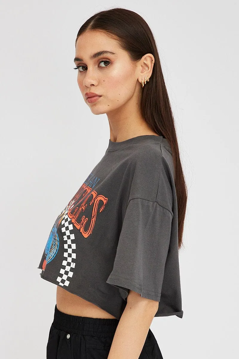 Grey Motocross Tee Biker Racing Graphic Crop T-shirt sold by Ally Fashion product image thumbnail 4