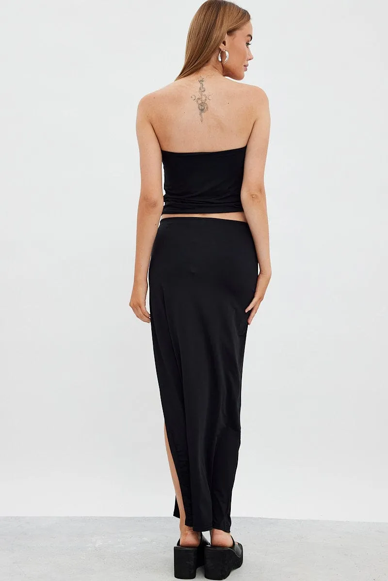 Black Maxi Skirt Mid Rise Split Nylon sold by Ally Fashion product image thumbnail 5