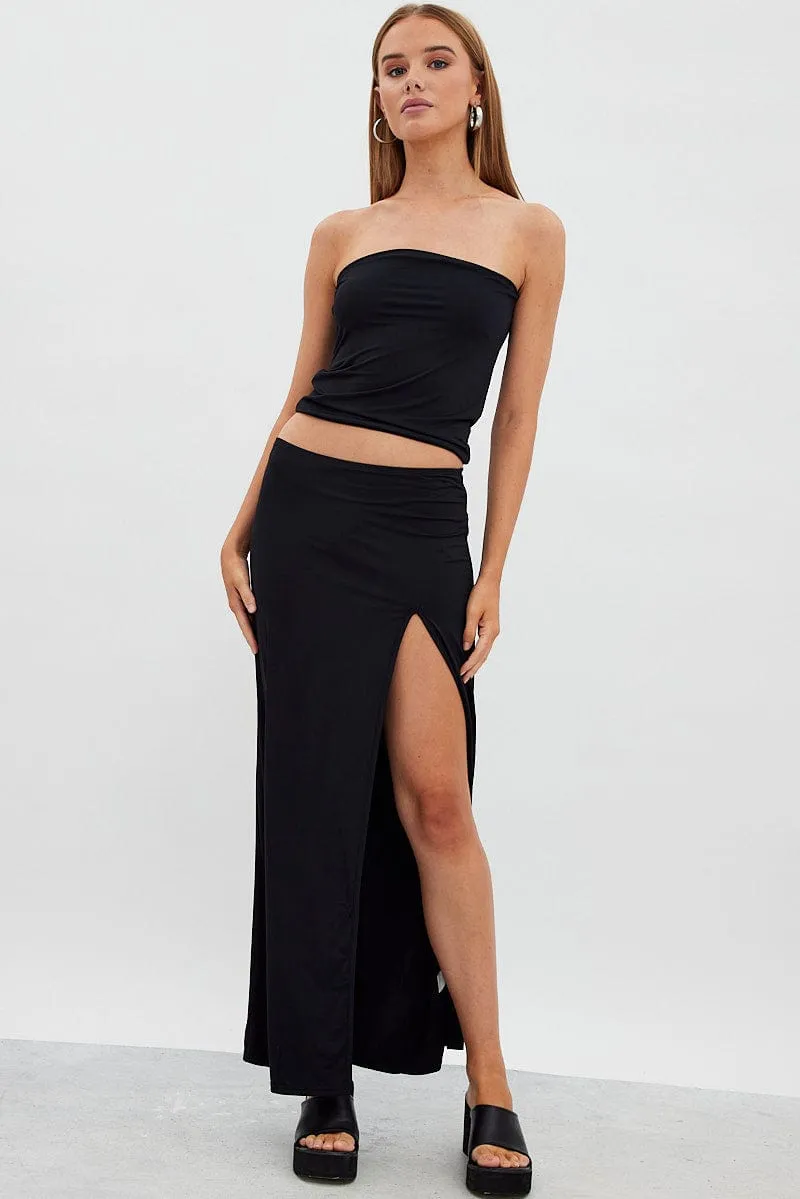 Black Maxi Skirt Mid Rise Split Nylon sold by Ally Fashion product image thumbnail 3