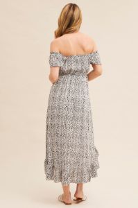 Print Midi Dress Short Sleeve Shirred Off Shoulder sold by Ally Fashion