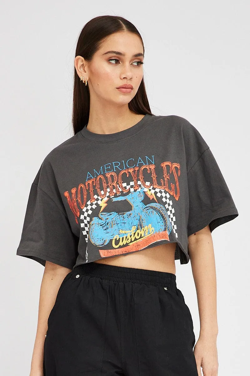 Grey Motocross Tee Biker Racing Graphic Crop T-shirt sold by Ally Fashion product image thumbnail 3