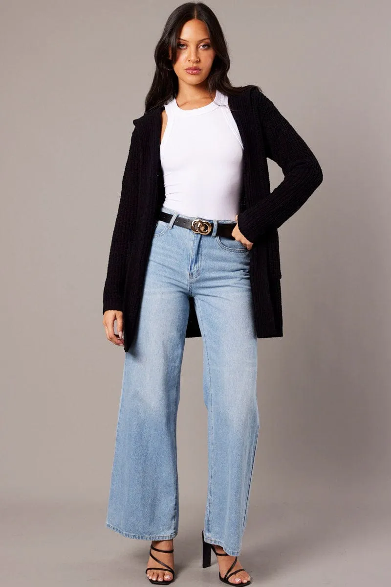 Black Knit Cardigan Hooded Longline Chenille sold by Ally Fashion product image thumbnail 2