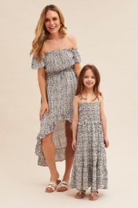 Print Midi Dress Short Sleeve Shirred Off Shoulder sold by Ally Fashion