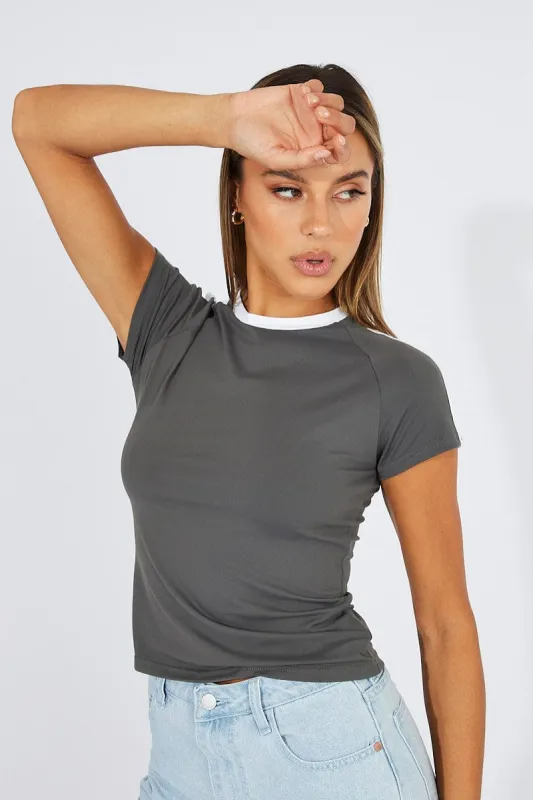 Grey Supersoft Top Short Sleeve Stripe sold by Ally Fashion
