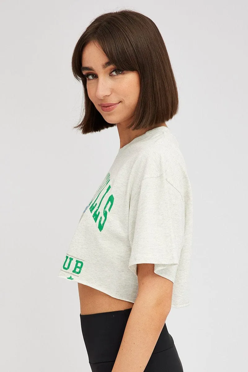 Grey Graphic Tee Varsity Crop Slogan T-shirt sold by Ally Fashion product image thumbnail 4