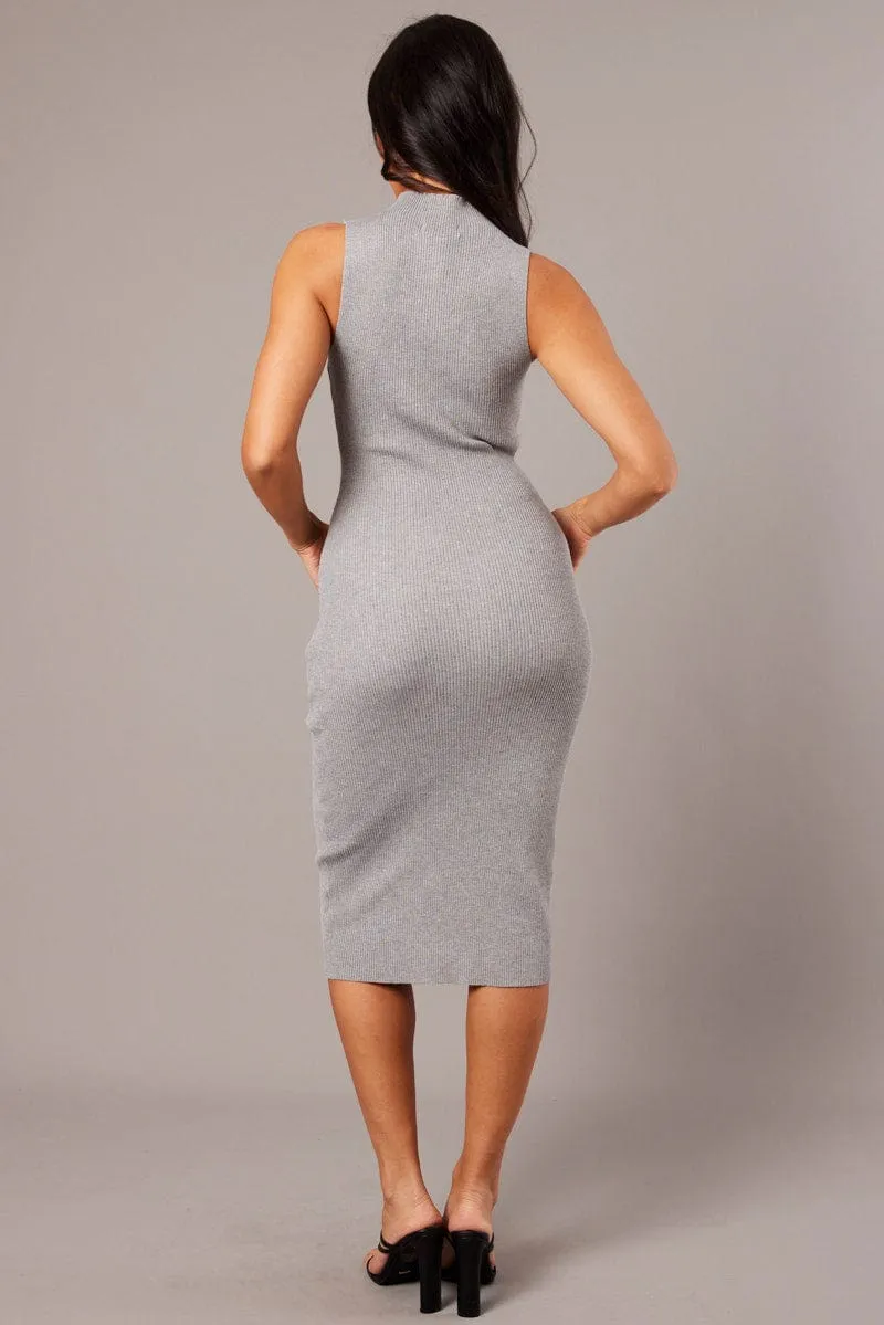 Grey High Neck Knit Dress Midi sold by Ally Fashion product image thumbnail 5