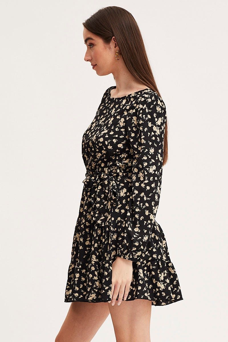 Print Mini Dress Long Sleeve Round Neck sold by Ally Fashion product image thumbnail 4