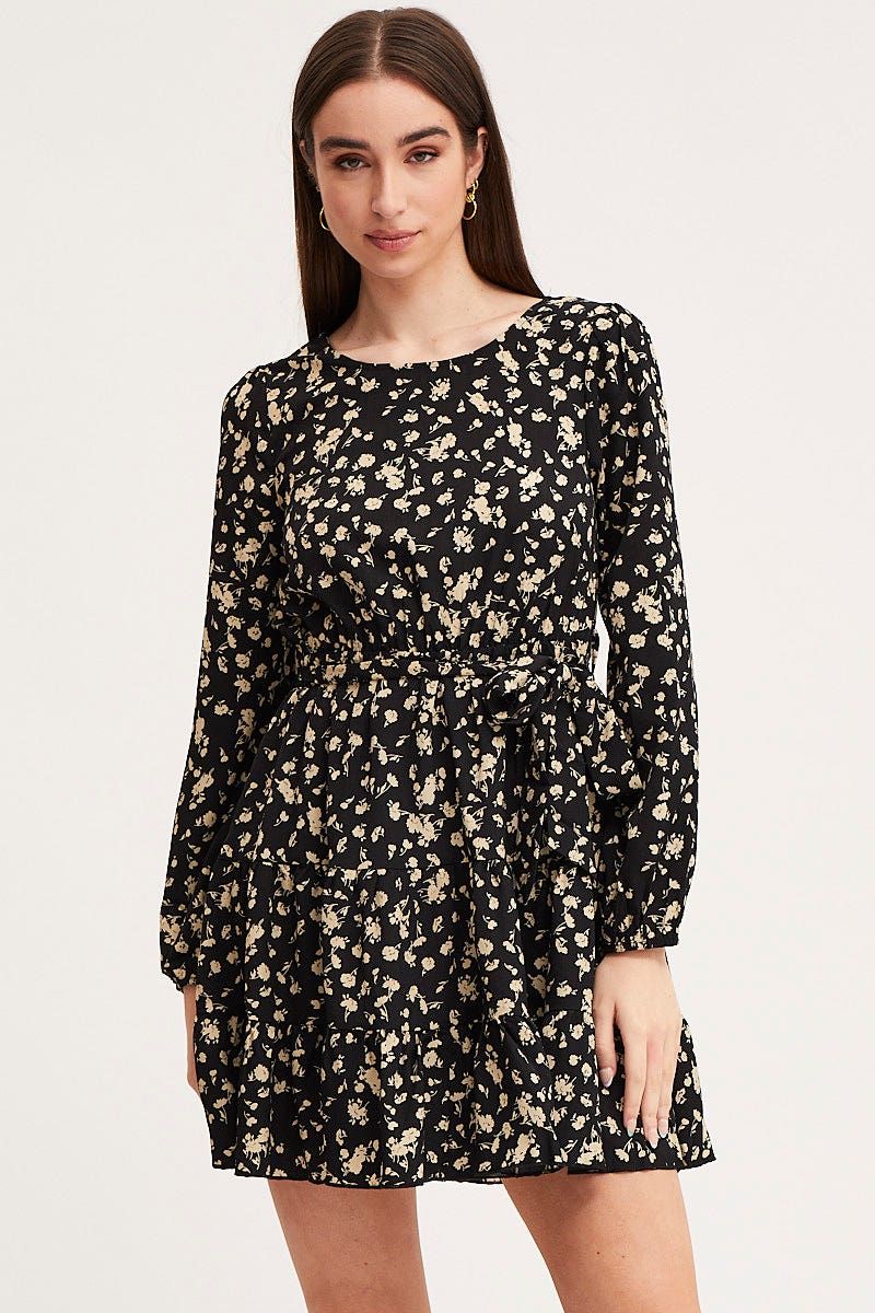 Print Mini Dress Long Sleeve Round Neck sold by Ally Fashion product image thumbnail 3