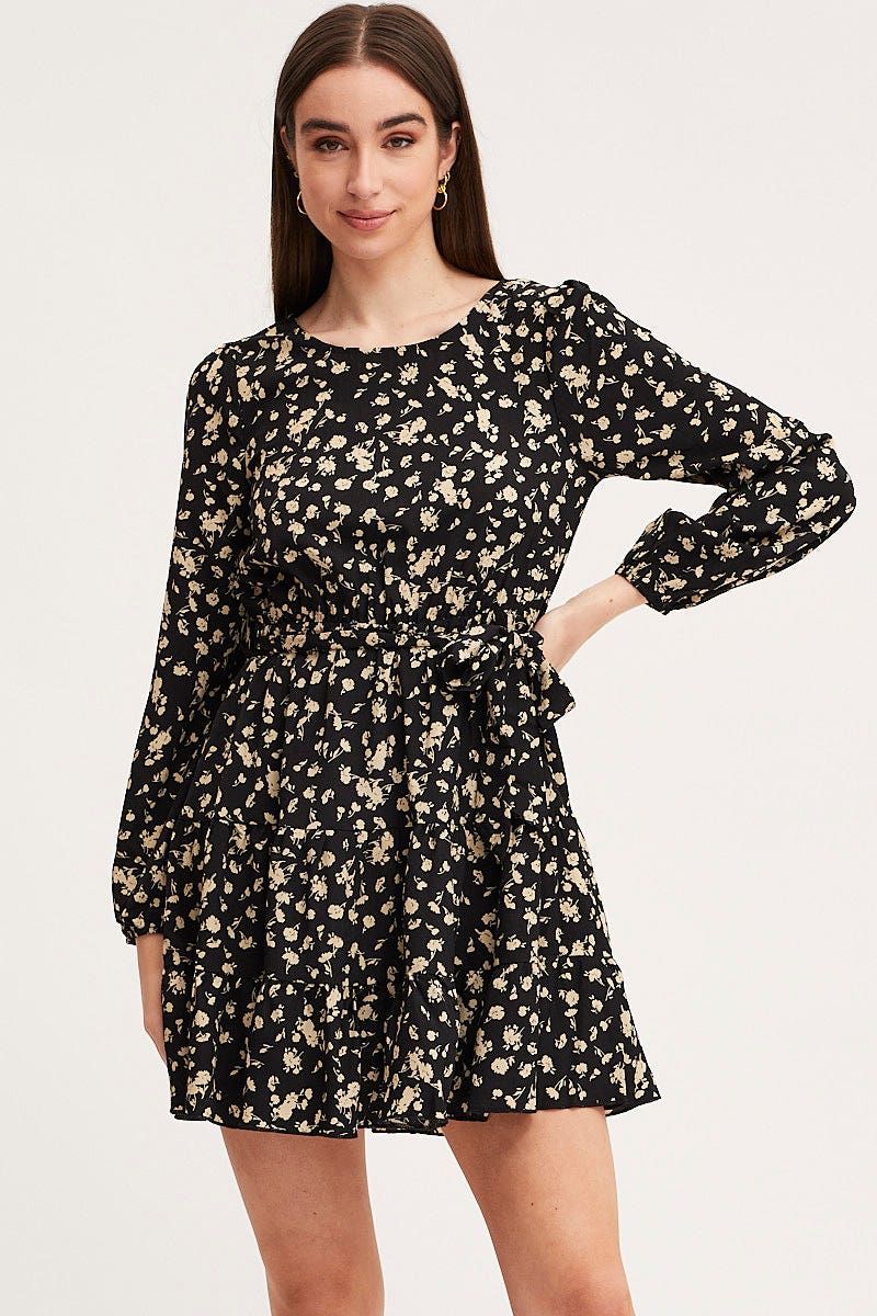 Print Mini Dress Long Sleeve Round Neck sold by Ally Fashion