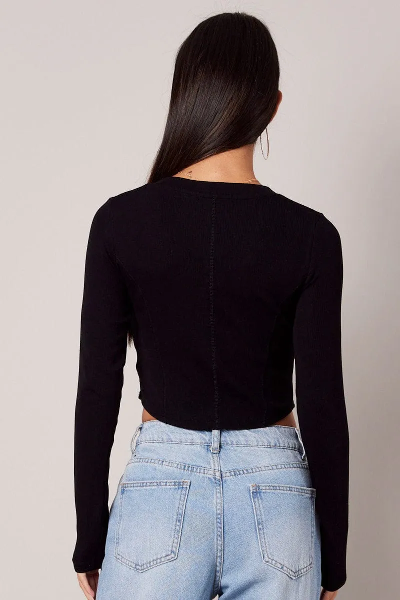 Black V Neck Top Long Sleeve Button Front sold by Ally Fashion product image thumbnail 5