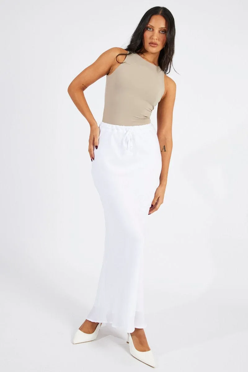 White Drawstring Satin Maxi Skirt sold by Ally Fashion product image thumbnail 2