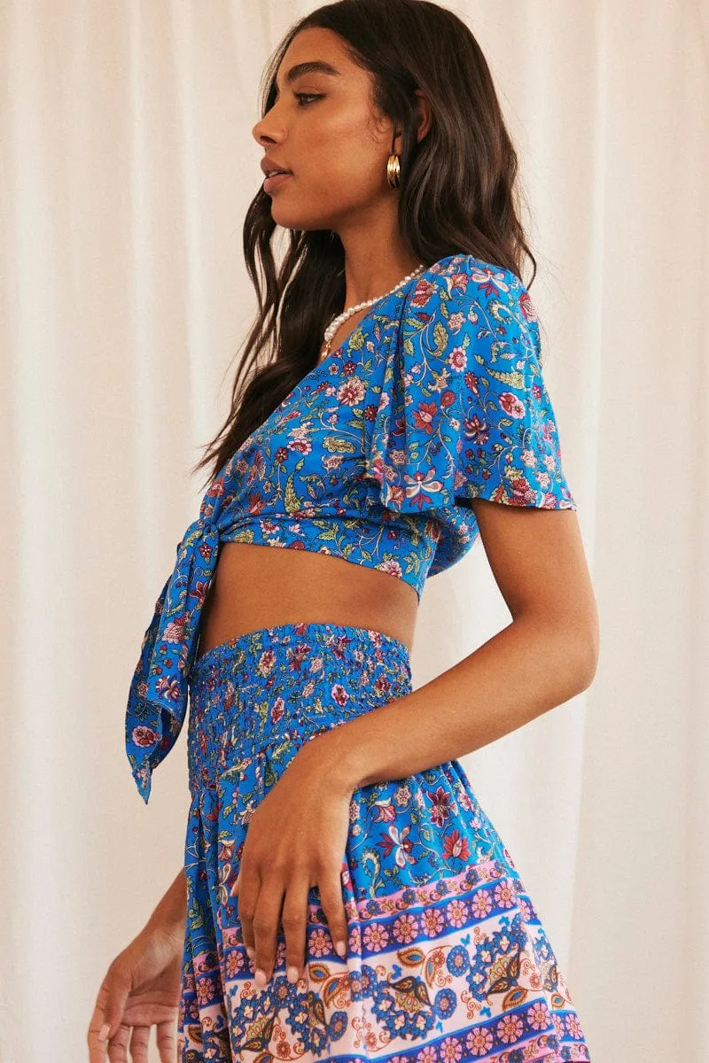 Blue Boho Crop Top Front Tie sold by Ally Fashion product image thumbnail 4
