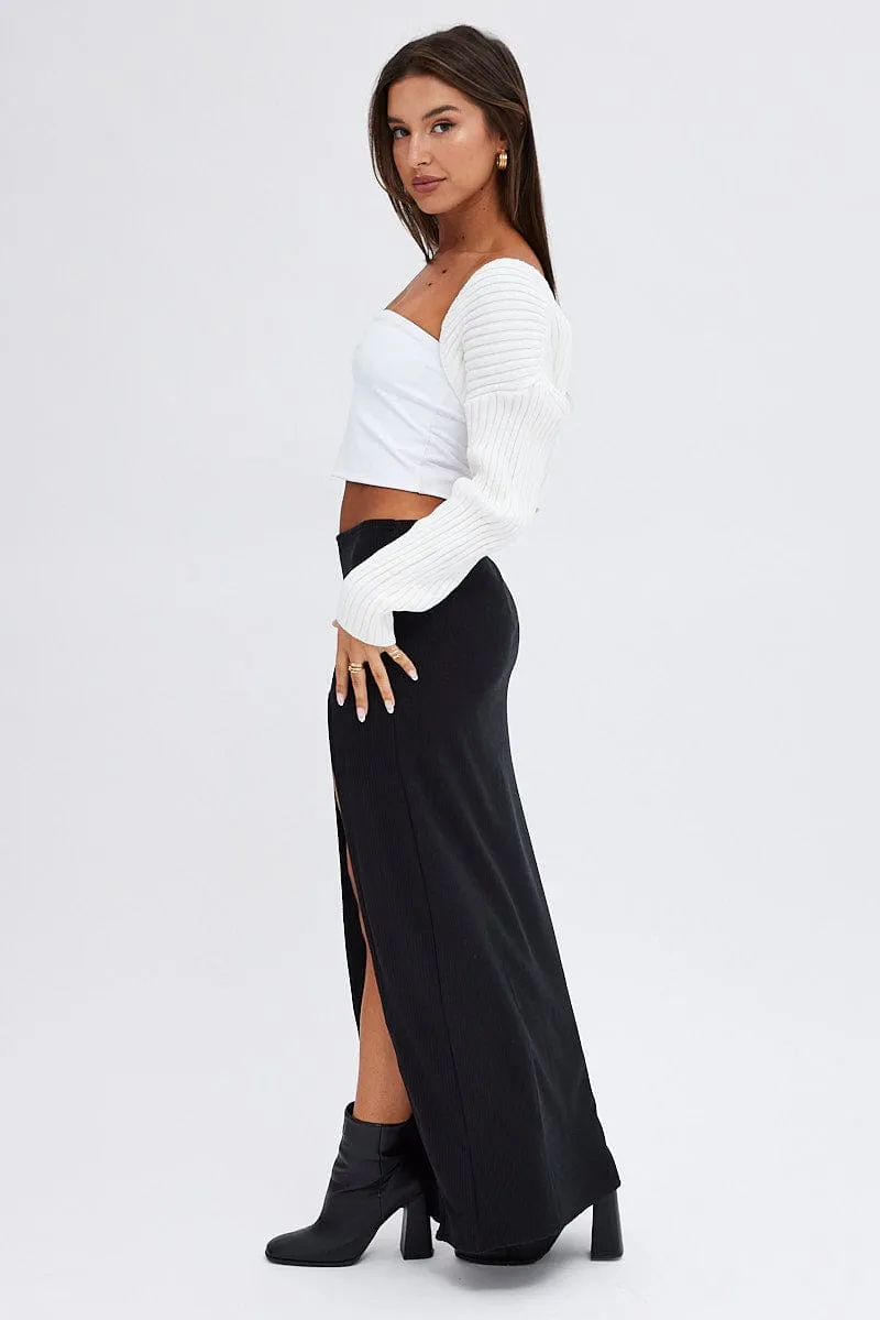 Black Maxi Skirt Mid Rise Split Rib Jersey sold by Ally Fashion product image thumbnail 4
