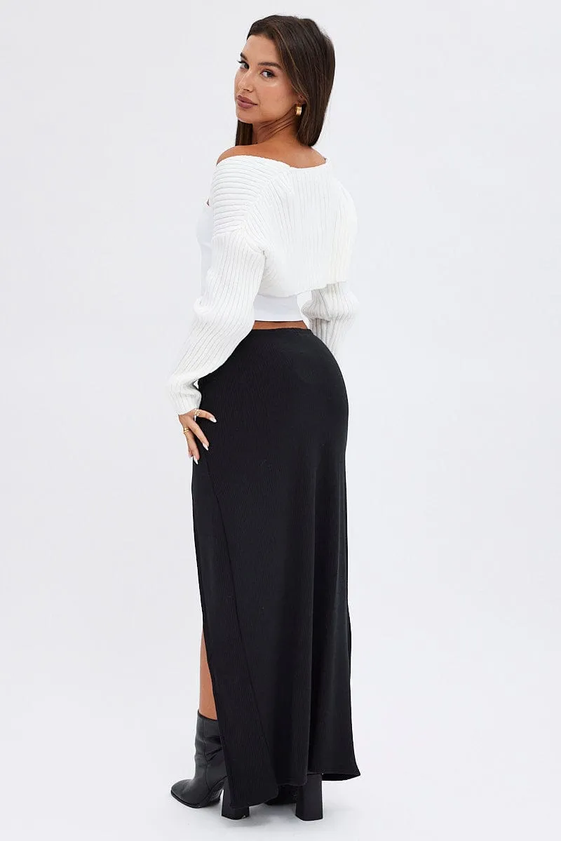 Black Maxi Skirt Mid Rise Split Rib Jersey sold by Ally Fashion product image thumbnail 5