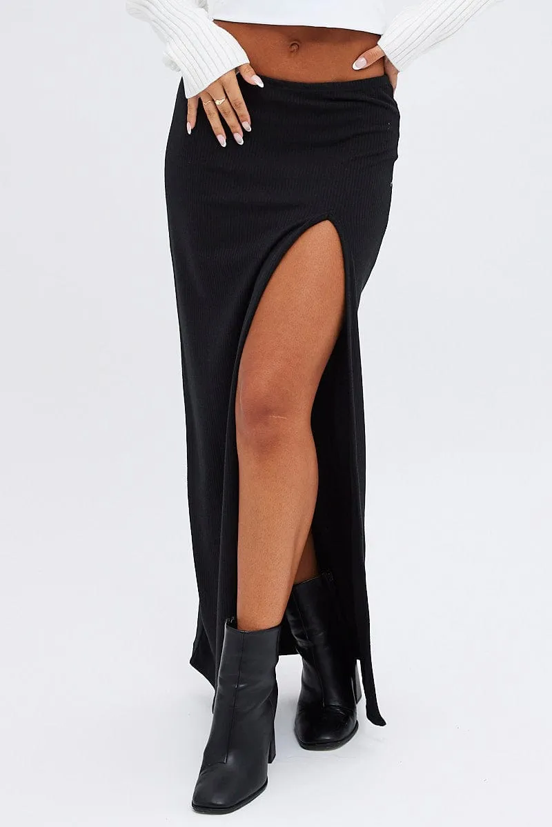 Black Maxi Skirt Mid Rise Split Rib Jersey sold by Ally Fashion product image thumbnail 2