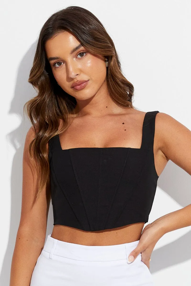 Black Corset Top Sleeveless Square Neck Crop Structured sold by Ally Fashion product image thumbnail 3